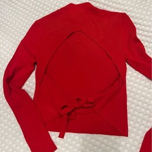 Open back tie red sweater
